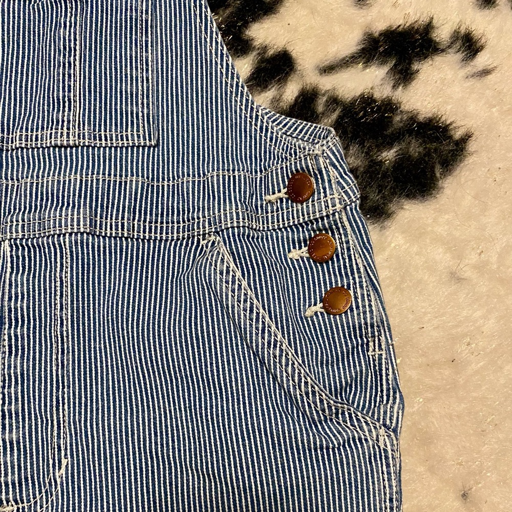 Universal Thread Navy Striped Overalls with Copper Buttons